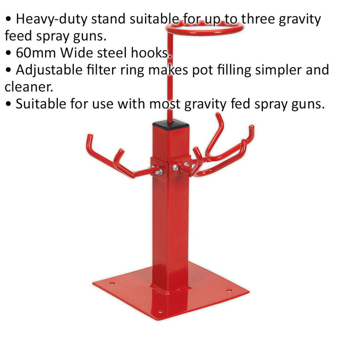 Heavy Duty 3x Spray Gun & Filter Holder - 3 Way 60mm Gravity Fed Airbrush Stand Loops