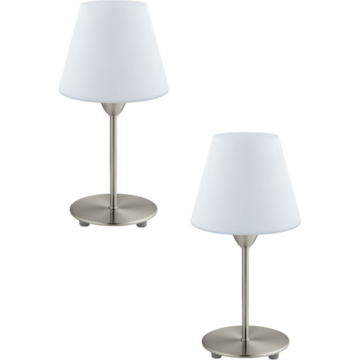 2 PACK Table Lamp Colour Satin Nickel Base Shade White Glass Opal Matt E14 60W Loops