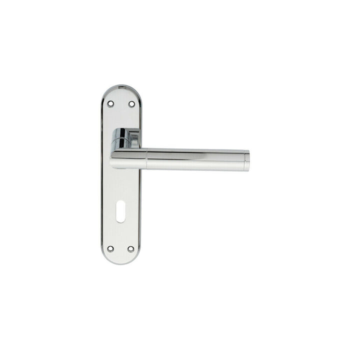 Round Bar Lever on Lock Backplate Door Handle 180 x 40mm Polished Chrome Loops
