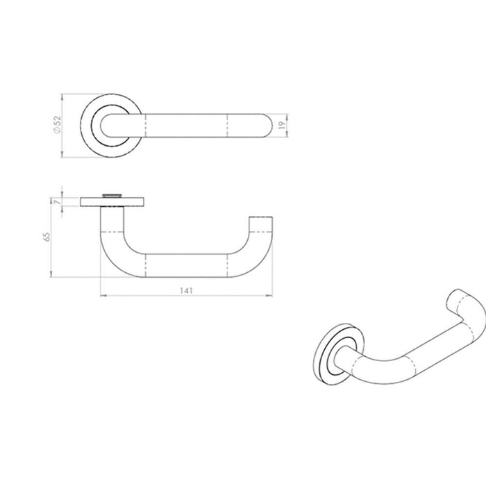 Door Handle & Latch Pack Matt Black Curved Safety Lever Screwless Round Rose Loops