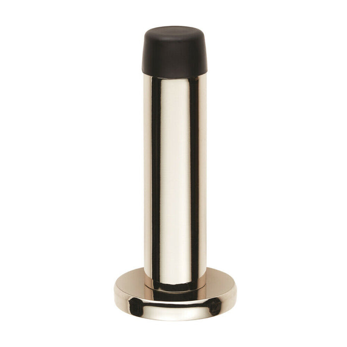 2x Rubber Tipped Doorstop Cylinder with Rose Wall Mounted 71mm Polished Nickel Loops