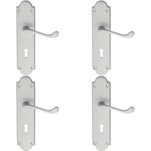 4x PAIR Victorian Scroll Handle on Lock Backplate 205 x 49mm Satin Chrome Loops
