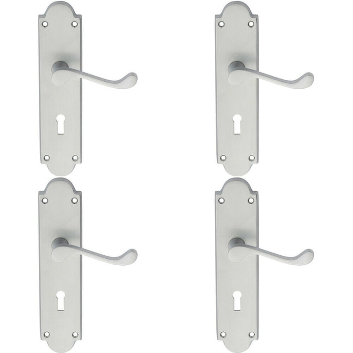 4x PAIR Victorian Scroll Handle on Lock Backplate 205 x 49mm Satin Chrome Loops