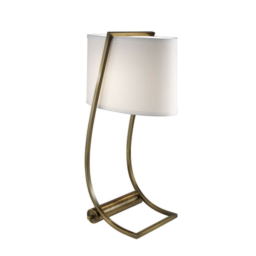 Table Lamp USB Port in Base White Cotton Fabric SHade Bali Brass LED E27 60W Loops