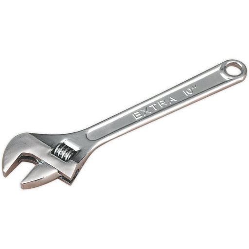 250mm Adjustable Wrench - Chrome Plated Steel - 28mm Offset Jaws - Spanner Loops