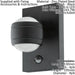 2 PACK IP44 Outdoor Wall Light & PIR Sensor Black Zinc Steel 3.7W LED Loops