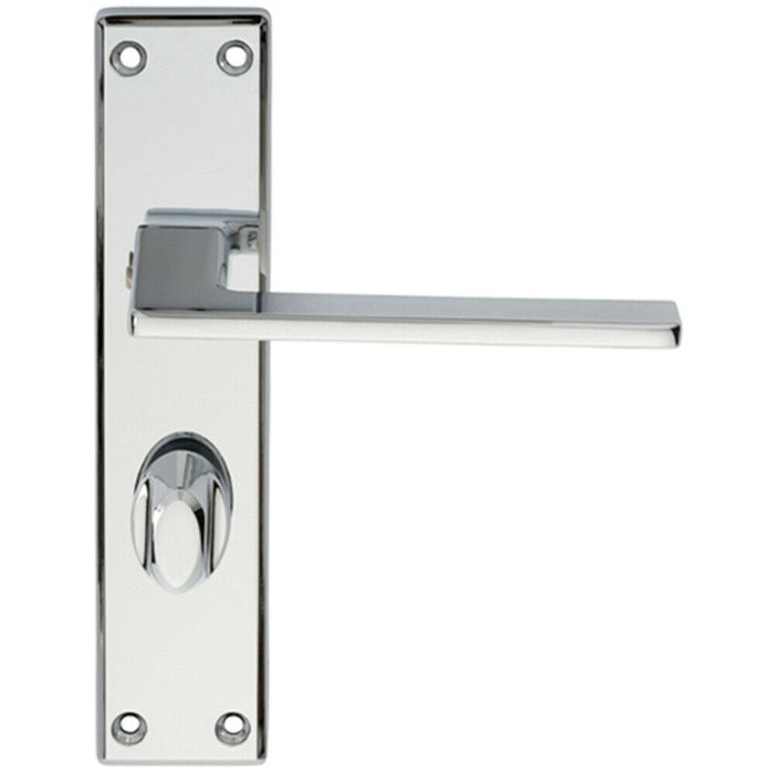 Door Handle & Bathroom Lock Pack Chrome Modern Straight Thumb Turn Backplate Loops