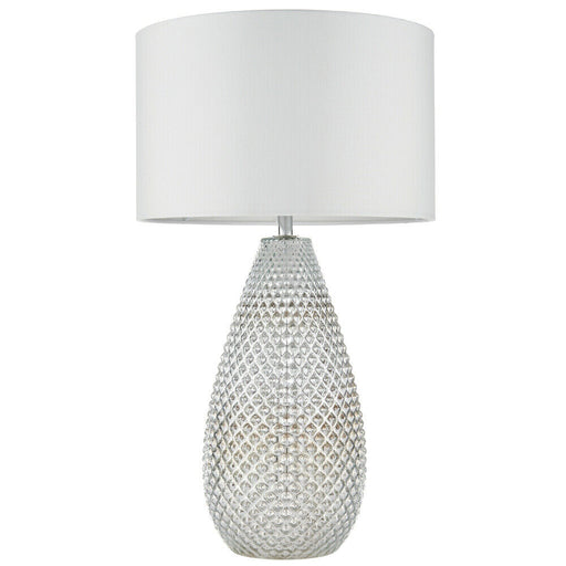 Modern Textured Table Lamp Chrome Glass Base & White Shade Bedside Feature Light Loops