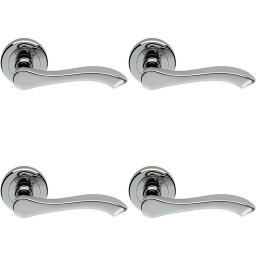 4x PAIR Scroll Shaped Handle on Chamfered Edged Round Rose Polished Chrome Loops