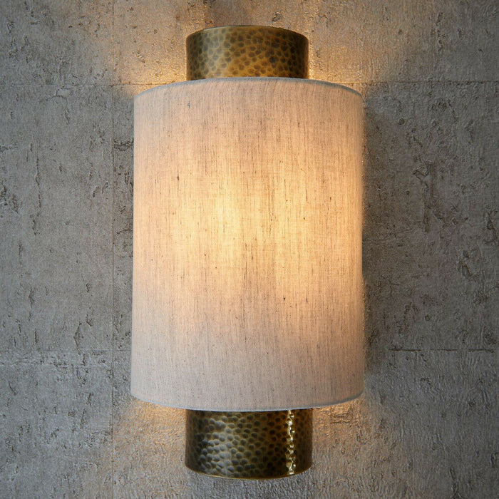 Dimmable Metal Wall Light Hammered Aged Bronze & Shade Semi Flush Lamp Fitting Loops