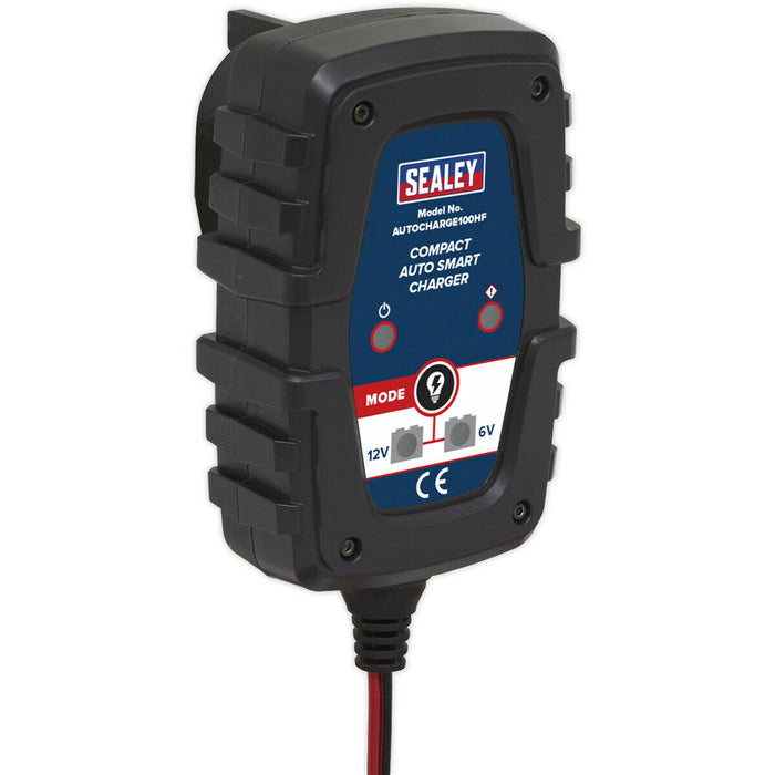 1A Compact Auto Smart Charger - Dual Voltage - 6 / 16 Volt - Quick Connect Plug Loops