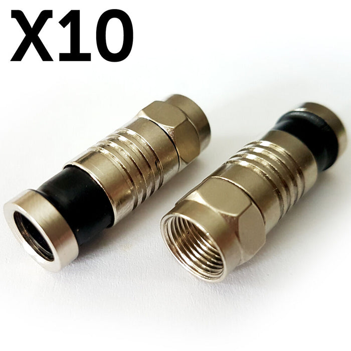 10x RG6 F Connectors Compression Crimp Male Plugs Outdoor Satellite Coax Cable Loops