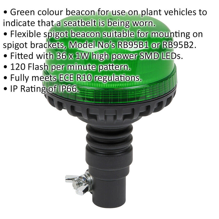 12V / 24V LED Rotating Green Beacon Light & Spigot Base Mount - Warning Lamp Loops
