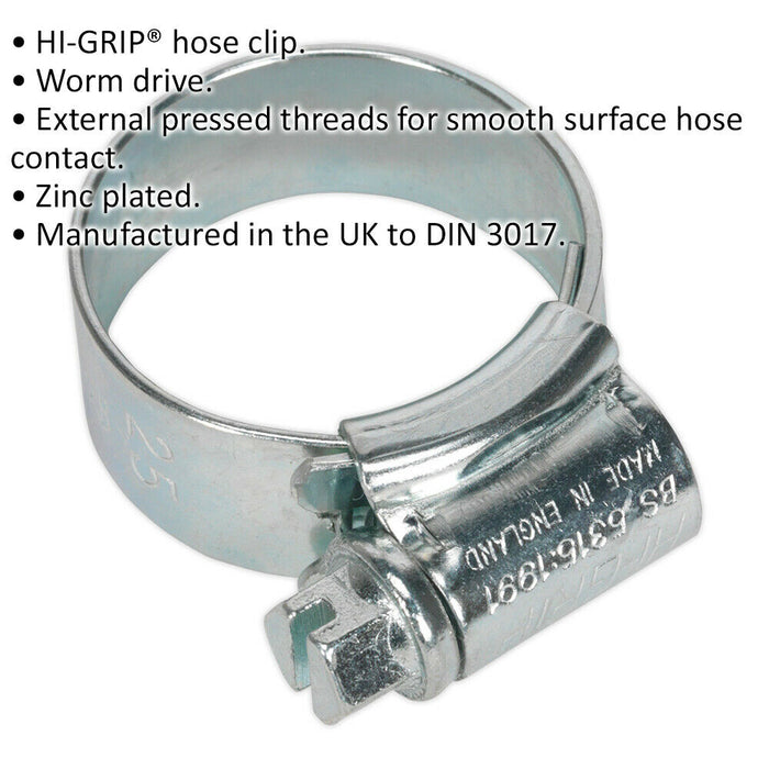 20 PACK Zinc Plated Hose Clip - 17 to 25mm Diameter - External Pressed Threads Loops