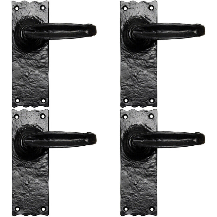 4x PAIR Forged Straight Lever Handle on Latch Backplate 155 x 55mm Black Antique Loops