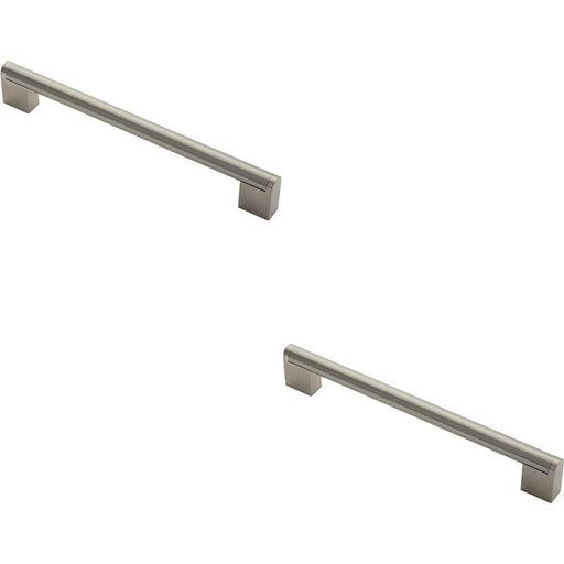 2x Round Bar Pull Handle 232 x 14mm 192mm Fixing Centers Satin Nickel & Steel Loops