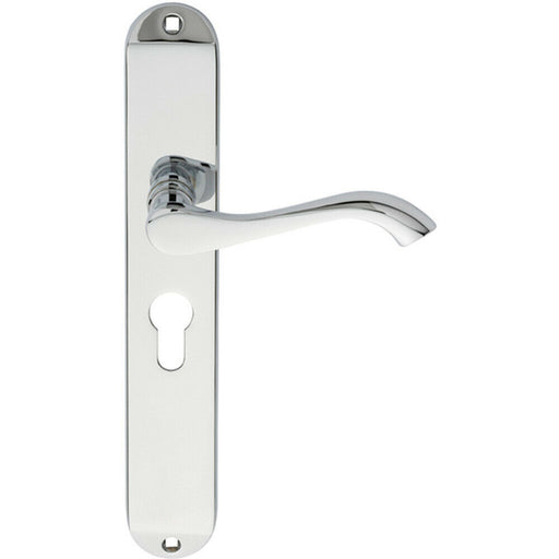 PAIR Curved Lever on Long Slim Euro Lock Backplate 241 x 40mm Polished Chrome Loops