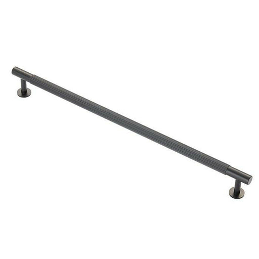 Lined Bar Door Pull Handle - 370mm x 13mm - 320mm Centres - Matt Black Loops