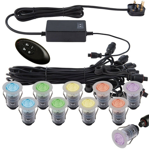 IP67 Decking Plinth Light Kit 10x 45mm RGB Colour Changing Lamps Outdoor Rated Loops