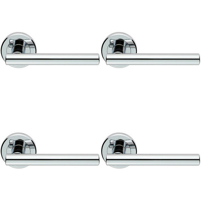4x PAIR Straight T Bar Handle on Round Rose Concealed Fix Polished Chrome Loops