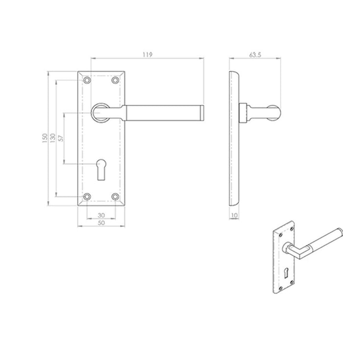 Round Bar Section Lever on Euro Lock Backplate 150 x 50mm Polished Satin Nickel Loops