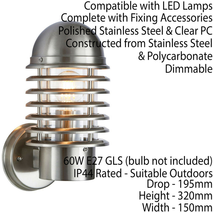 IP44 Outdoor Wall Lamp Stainless Steel Round Caged Light Modern Porch Security Loops