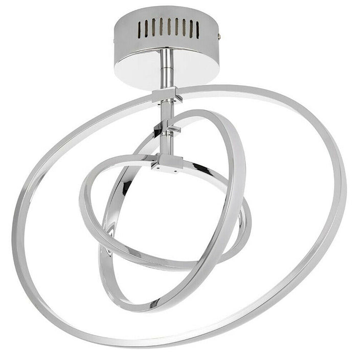 LED Semi Flush Ceiling Light 21W Warm White Chrome Hoop Ring Feature Strip Lamp Loops