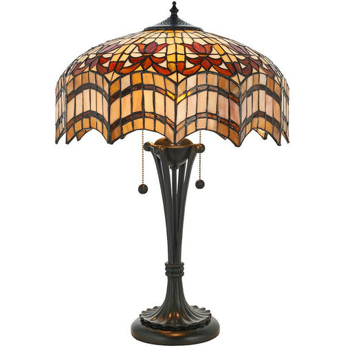 Tiffany Glass Table Lamp Light Dark Bronze & Multi Colour Scalloped Shade i00232 Loops