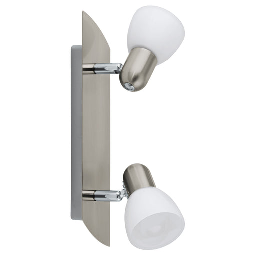 Wall 2 Spot Light Colour Satin Nickel Shade White Satin Glass Bulb E14 2x40W Loops