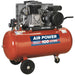 100 Litre Mobile Belt Drive Air Compressor - 3hp Motor - Quick Release Coupling Loops