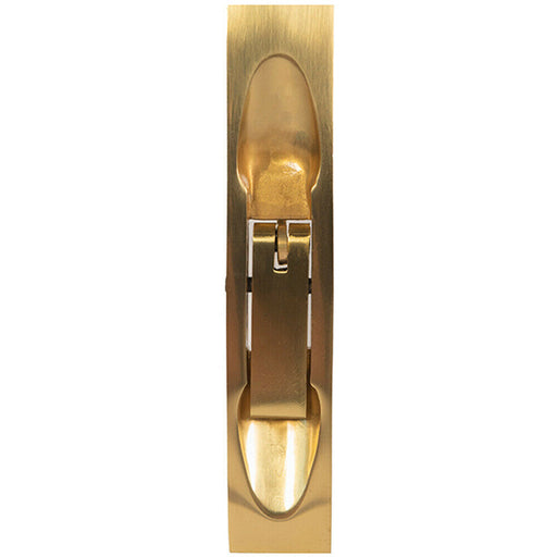 Lever Action Flush Door Bolt with Flat Keep Plate 204 x 20mm Polished Brass Loops