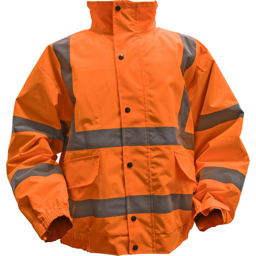 XL Orange Hi-Vis Jacket with Quilted Lining - Elasticated Waist - Work Wear Loops