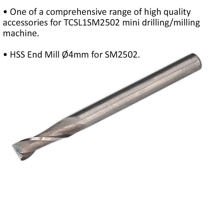 4mm HSS End Mill 2 Flute - Suitable for ys08796 Mini Drilling & Milling Machine Loops