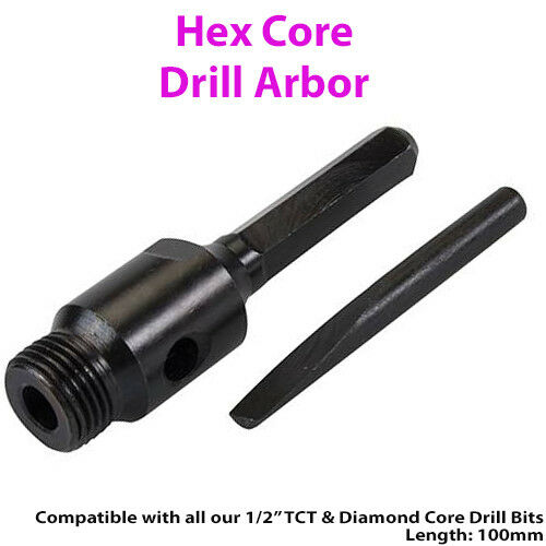 100mm Hex Core Drill Arbor Bit Fits ½" BSP TCT & Diamond Core Drill Shank Loops