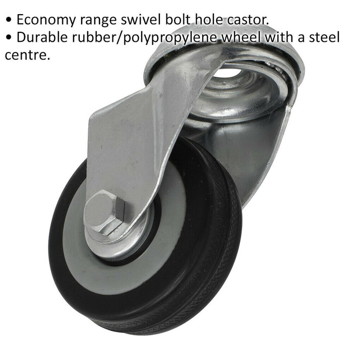 50mm Swivel Bolt Hole Castor Wheel - Rubber with Steel Centre - 18mm Tread Loops