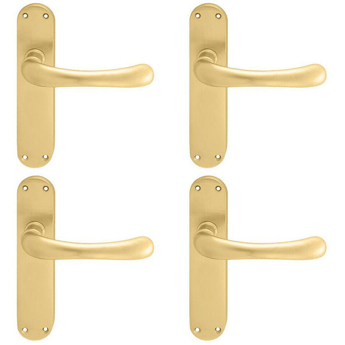 4x PAIR Smooth Rounded Handle on Shaped Latch Backplate 185 x 42mm Satin Brass Loops