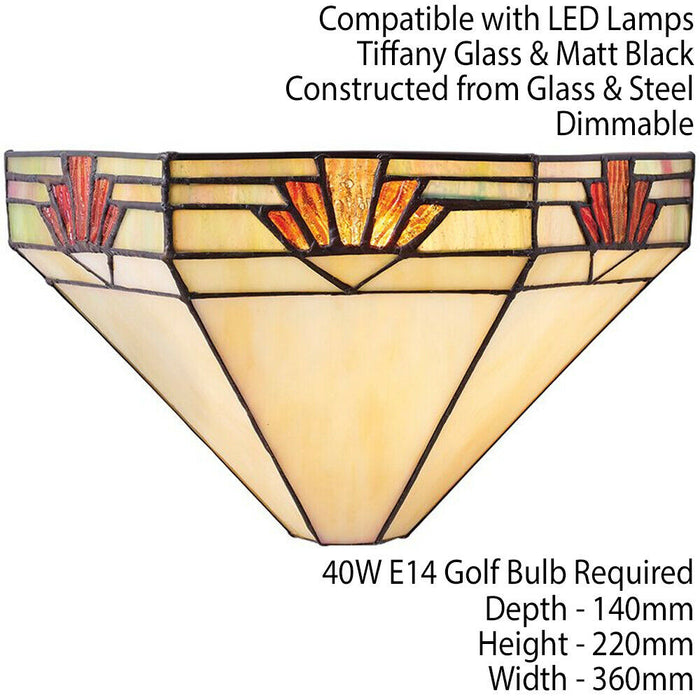 Tiffany Glass Wall Light Rich Cream & Gold Pendant Shade Interior Sconce i00256 Loops