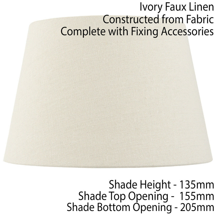 8" Inch Round Tapered Drum Lamp Shade Ivory Linen Fabric Cover Simple Elegant Loops