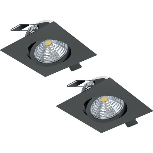 2 PACK Wall / Ceiling Flush Downlight Black Aluminium 6W Built in LED 2700K Loops