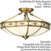 Luxury Semi Flush Ceiling Light Antique Brass Frosted Glass Traditional Pattern Loops