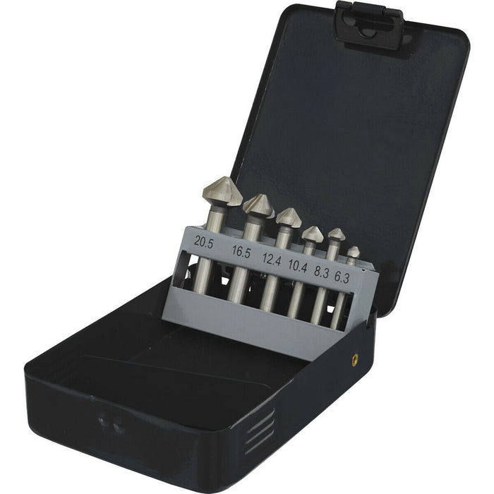 6 Piece 90 Degree Countersink Bit Set - 3 x V Flute Design - 6.3mm to 20.5mm Loops