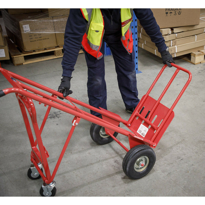 250kg Heavy Duty 3 in 1 Sack Truck & Pneumatic Tyres - 45° Support Trolley Legs Loops