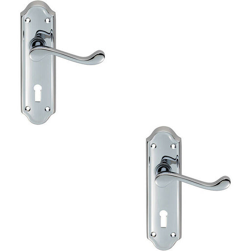 2x PAIR Victorian Upturned Handle on Lock Backplate 168 x 47mm Polished Chrome Loops