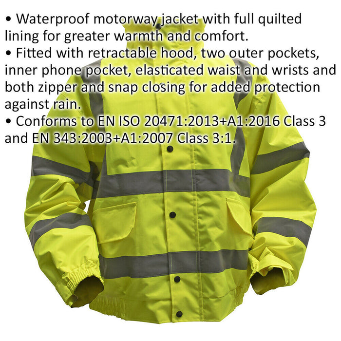 LARGE Yellow Hi-Vis Jacket with Quilted Lining - Elasticated Waist - Work Wear Loops
