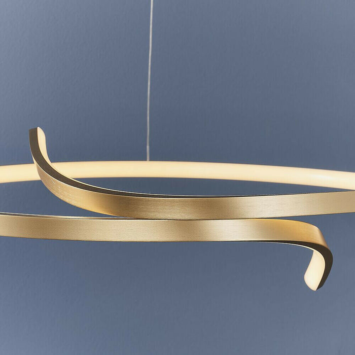 LED Ceiling Pendant Light 32W Warm White Brushed Gold Loop Feature Strip Lamp Loops