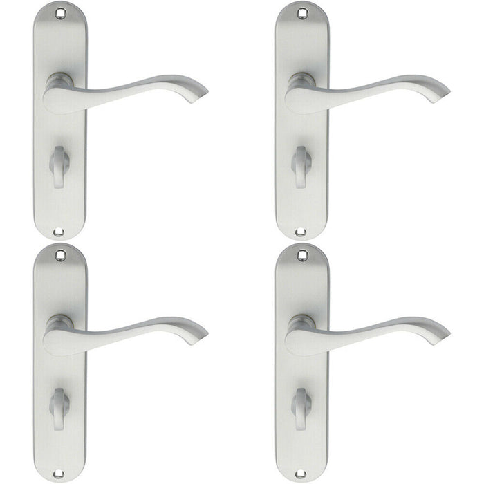 4x PAIR Curved Handle on Chamfered Bathroom Backplate 180 x 40mm Satin Chrome Loops