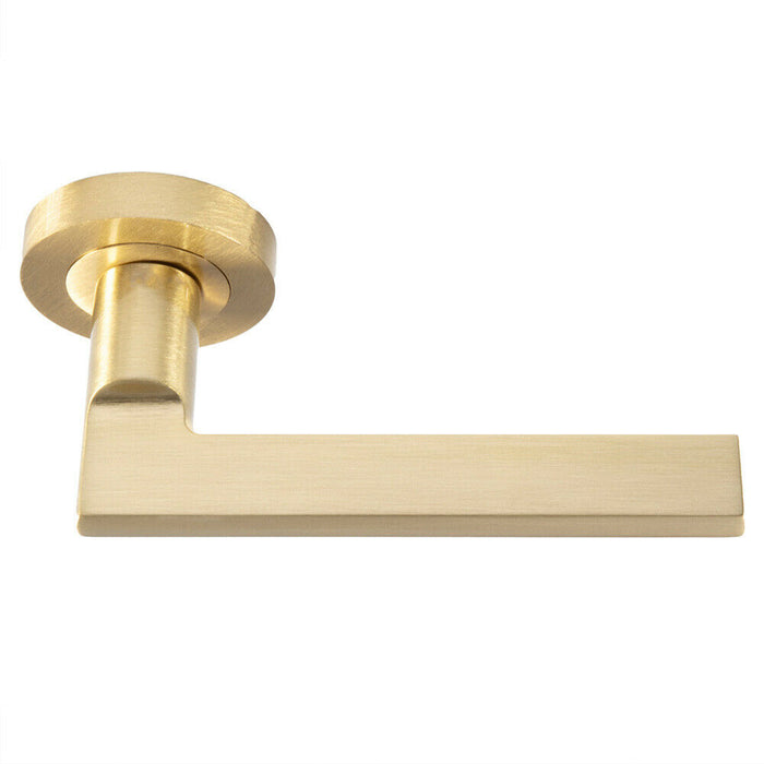 4x PAIR Straight Plinth Mounted Handle on Round Rose Concealed Fix Satin Brass Loops