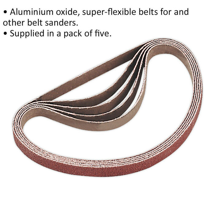 5 PACK - 10mm x 330mm Sanding Belts - 60 Grit Aluminium Oxide Slim Detail Loop Loops
