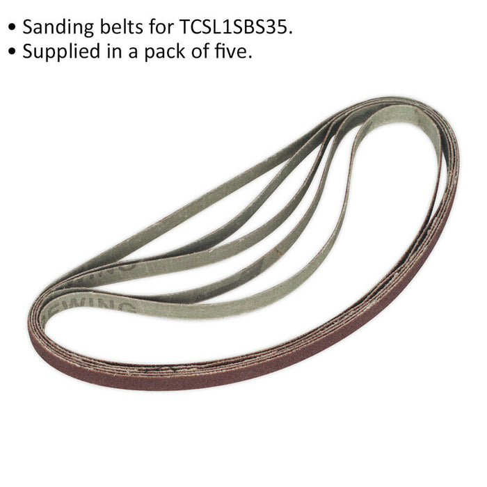 5 PACK - 8mm x 456mm Sanding Belts - 120 Grit Aluminium Oxide Slim Detail Loop Loops