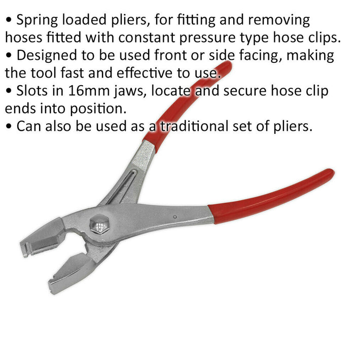 Spring Loaded Hose Clip Pliers - 16mm Jaws - Fitting & Removing Hose Clips Loops
